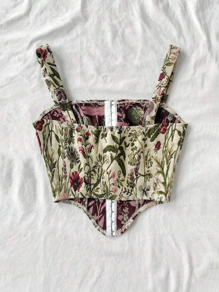 Soleia Women's Multicolor Woven Print Front Button Asymmetrical Hem Short Cami Top, Suitable For Inner Or Outer Wear Top, New Years Eve, Going Out Top, Holiday Top, Party, Festival, Christmas - Multicolor - View 7