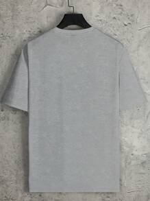 Claim Dot 男士夏季印花圆领短袖休闲T恤 夏季街头风T恤 男士落肩T恤，街头风，男友礼物，返校季，图案T恤，返校季 - 灰色 - 查看 2