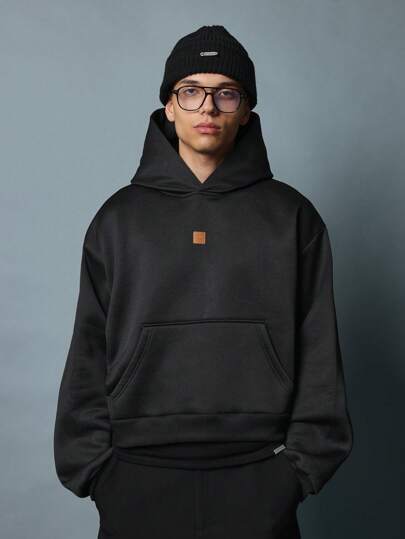 SUMWON 超大羊毛基本款连帽衫 厚重冬季袋鼠口袋街头服饰 休闲日常舒适服饰