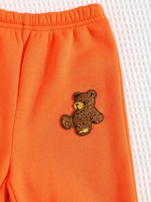 3 件套幼儿宝宝男童/女童休闲宽松连帽衫背心夹克、运动衫和裤子，秋冬季 - 橘色 - 查看 5