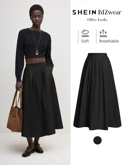 BizChic Women's Solid Color High Waist Elegant A Line Long Skirt, Suitable For Work, Commuting, Simple And Stylish Basic Office Wear, Business Casual