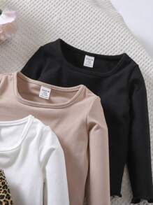 SHEIN Leap Crew 女婴针织纯色豹纹长袖休闲四件套 - 彩色 - 查看 6