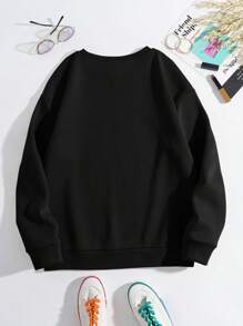 INAWLY 心形和英文字母印花女士长袖圆领卫衣，休闲套头衫，适合秋冬季毕业季、返校季、毕业典礼、教师节等场合穿着。 - 黑色 - 查看 2