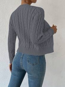 Muchica 纯色前扣开衫，扭纹图案，休闲百搭，长袖