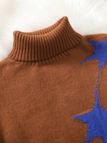 Manfinity Hypemode Men's Casual Star Pattern Turtleneck Long Sleeve Knitted Sweater, Autumn/Winter - Brown - View 5