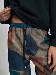 Manfinity VCAY Woven Men's Casual Loose Drawstring Waist Geometric Pattern Straight Leg Pants