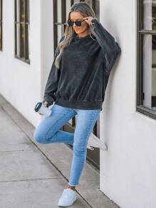 SHEIN LUNE Women's Casual Hoodie With Shoulder Drop Long Sleeves, Loose Fit