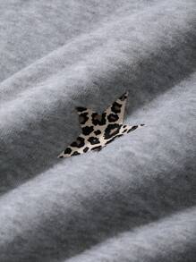 DAZY Women's Hooded Solid Color Five-Pointed Star Sweatshirt, Long Sleeve Leopard Print,Fall Women Clothes - Grey - View 6