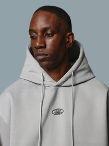 SUMWON 优质重磅街头风套头连帽衫，印有阴影标志，秋冬系列，简约必备衣橱，经典都市风格，宽松版型，日常休闲运动风 - 灰色 - 查看 5