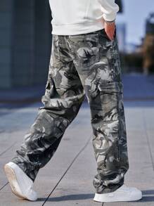 Manfinity EMRG Men's All-Over Print Pocket Casual Straight Leg Pants - Multicolor - View 2