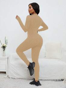 VaVaBold One-Piece Plain Zipper Fitted Casual Jumpsuit, Stylish For Everyday Wear