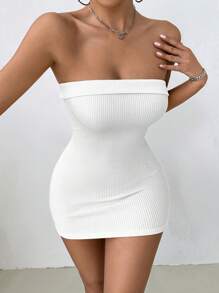 INAWLY Bodycon Sexy Halter Mini Dress For Women - White - View 1