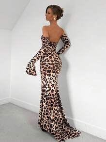 Chiquease Elegantes Damenkleider mit Leoprint, Off-Shoulder, Gerüscht, Bodycon Maxi für Damen Mode-Outfit - Verschiedenfarbig - Übersicht 2