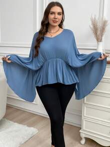 SHEIN LUNE Plus Size Exaggerated Ruffle Sleeve Cinched Waist Concealing Top Blouse Thanksgiving Women New Years