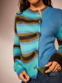 Forever 21 Autumn/Winter Multi-Color Striped Asymmetrical Open-Front Sweater