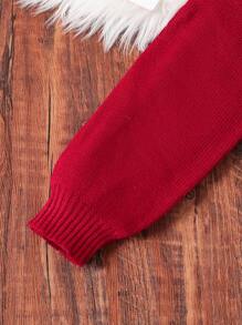 少女简约罗纹针织开衫和连体裤 2 件套