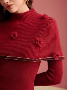 MOTF PREMIUM STEREO FLORAL TOP & LONG SLEEVE FITTED KNIT TOP FOR NEW YEAR CLOTHES - Red - View 3