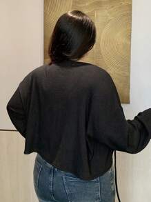 Dazy Plus Plus Size V-Neck Solid Color Cut-Off Lace-Up Long Sleeve T-Shirt, Spring/Summer,Fall Clothes