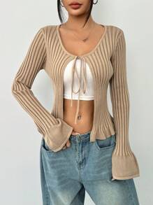 SHEIN Unity Women's Retro Ribbed Cardigan - Khaki - View 6