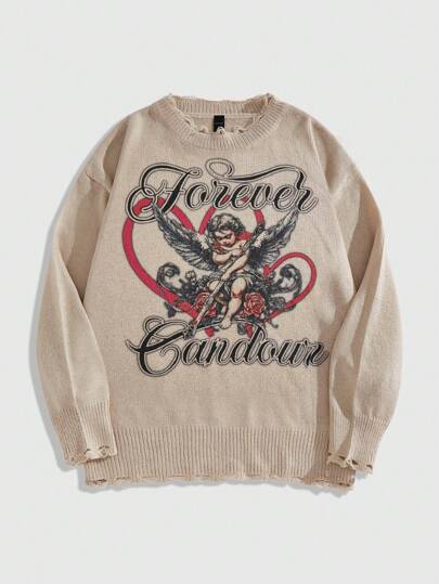 Street Life pull tricoté à l'imprimé vintage Cupidon pour hommes