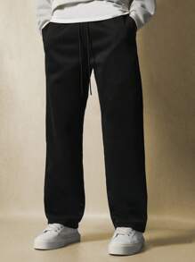 SUMWON 奢华舒适运动裤宽松羊毛运动休闲裤休闲健身健身房训练运动裤带侧袋 - 黑色 - 查看 2