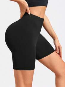 SHEIN Sport Studio 1 Pack Women's Solid Color High Waist Casual Fitness Sports Shorts Spandex Short
