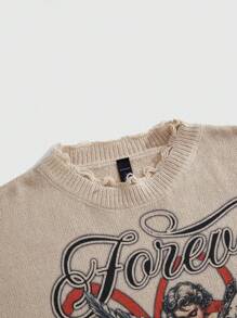 ROMWE MEN Street Life Herren Vintage Pullover Strickpullover mit Amor Muster