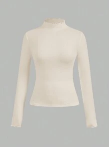 SHEIN EZwear 2 件套杏色和棕色休闲紧身长袖 T 恤，秋冬 - 彩色 - 查看 8