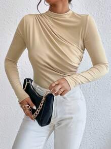 Chiquease Ruched Slim Fit Bodysuit - Apricot - View 6