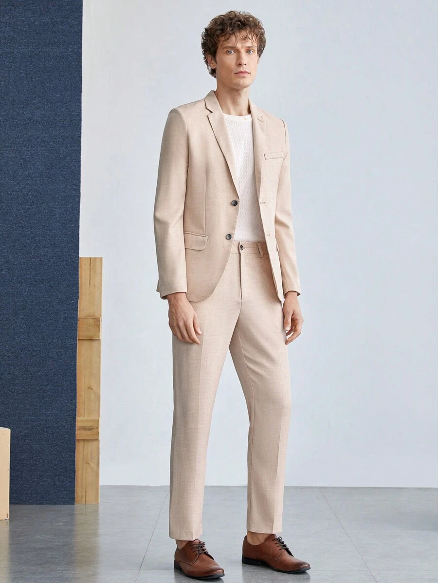 Manfinity VCAY Men Casual Woven Work Wear Matching Simple Suit Jacket And Suit Pants Set - Apricot - View 1