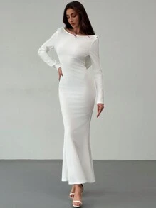 Aloruh Elegant Backless Metallic Decor Fish Tail Maxi Party Dress