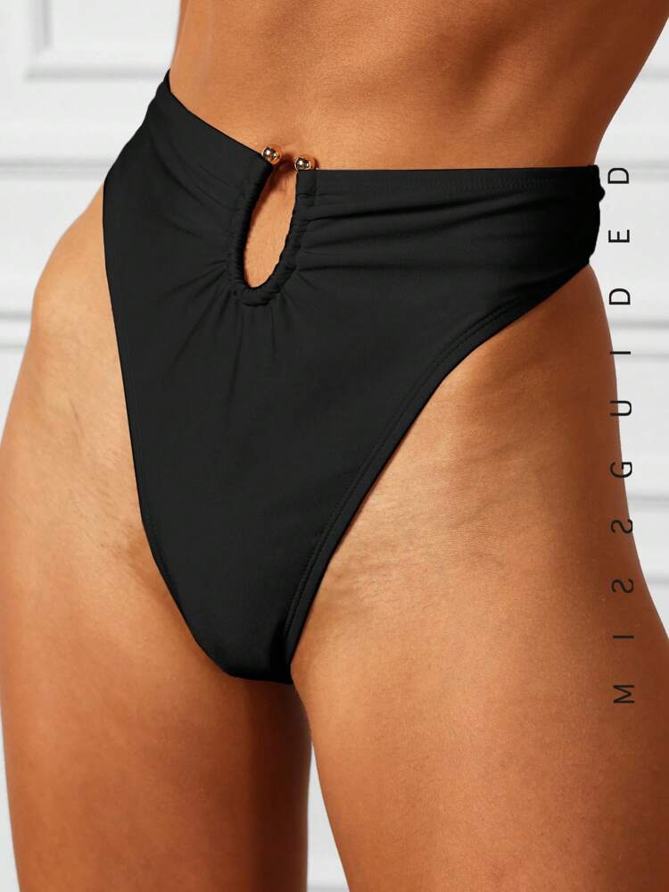 MISSGUIDED High Cut Cheeky Bikini Bottom With Metal Ring Detail Summer Beach Swimwear Brazilian Style High Waist Design