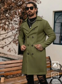 Manfinity Homme Áo khoác len dài tay màu trơn hai hàng khuy, quần áo nam mùa thu, áo khoác nam màu trắng mùa đông - xanh quân đội - Xem 6