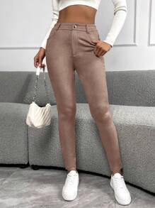 EURMUSE High Waist Skinny Pants - Khaki - View 6