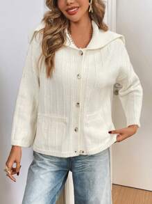 SHEIN Frenchy Women Casual Solid Color Cardigan, Simple And Fashionable For Daily Wear,French Solid Color Textured Lapel Buttoned Sweater Cardigan
Simple Daily Wear,Old Money,Commute,Suitable For Spring And Fall And Winter