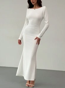 Aloruh Elegant Backless Metallic Decor Fish Tail Maxi Party Dress