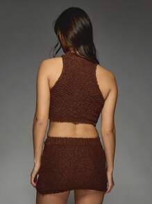 MISSGUIDED Ensemble deux pièces avec top court tube en tricot de maïs soufflé et mini-jupe. Tenue d'hiver confortable et texturée pour la détente, les fêtes, les clubs et les festivals