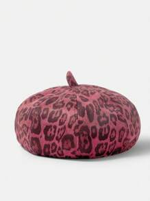 SHEIN SXY Leopard Print Beret Octagonal Hat Pumpkin Hat