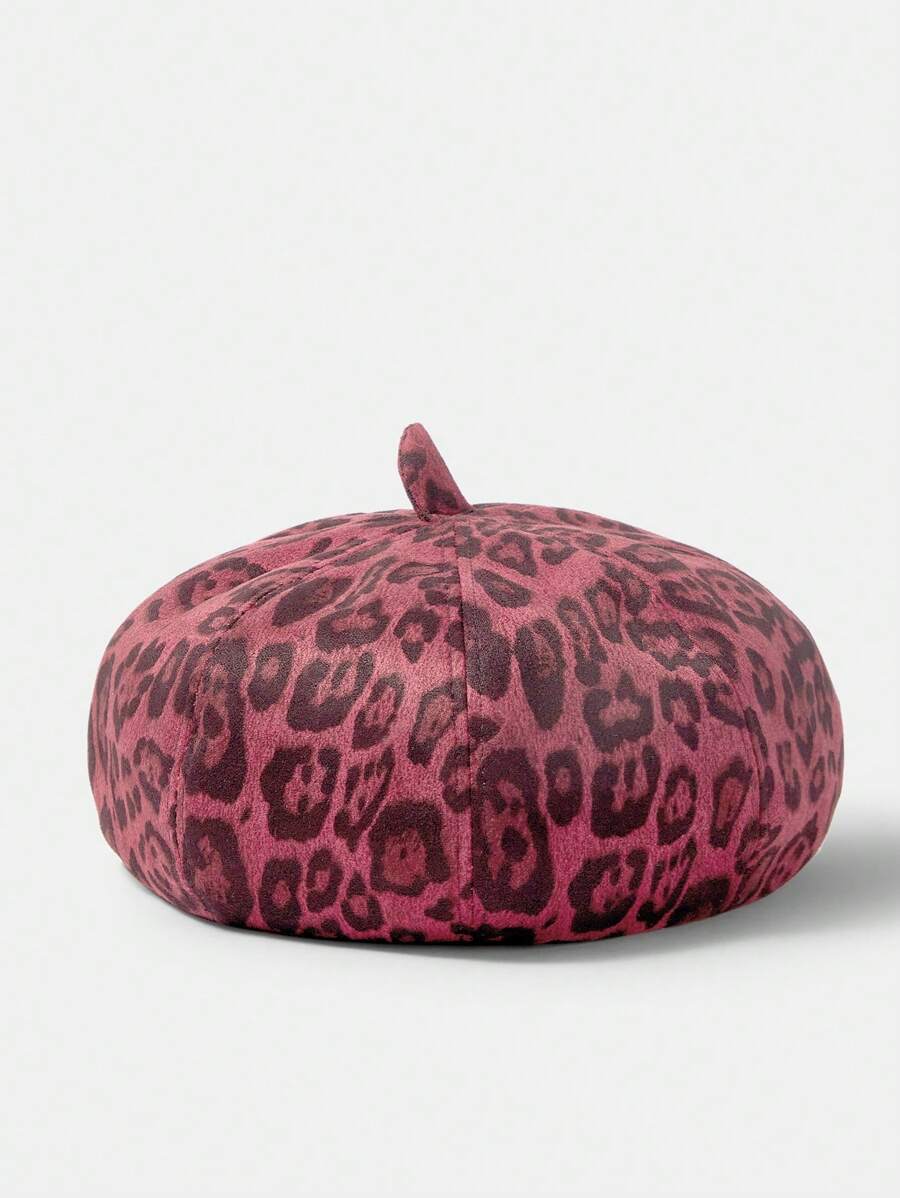 SHEIN SXY Leopard Print Beret Octagonal Hat Pumpkin Hat