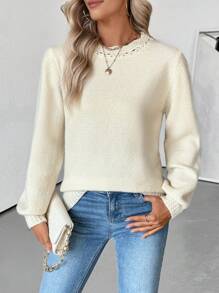 SHEIN LUNE Jersey de punto con cuello hueco, bajo con ondas, informal