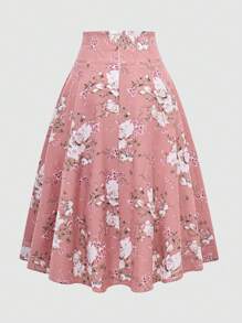 Sweetra Women's Floral Print Tie Waist Mid-Length Elegant A-Line Skirt