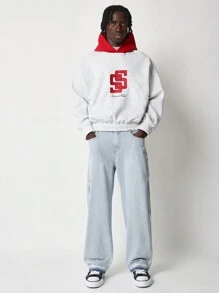 SUMWON Club Athletic Varsity Embroidered Hoodie Streetwear Pullover With Red Logo Drawstring Winter Autumn Sport College Style Relaxed Fit Premium Sweatshirt