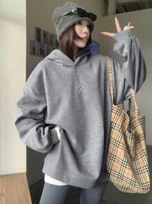 DAZY Women's Hooded Solid Color Five-Pointed Star Sweatshirt, Long Sleeve Leopard Print,Fall Women Clothes - Grey - View 9