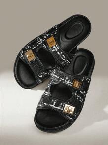 Solecia Women's Comfortable Round-Toe Flat Sandals With Glitter Halloween - Black - View 2