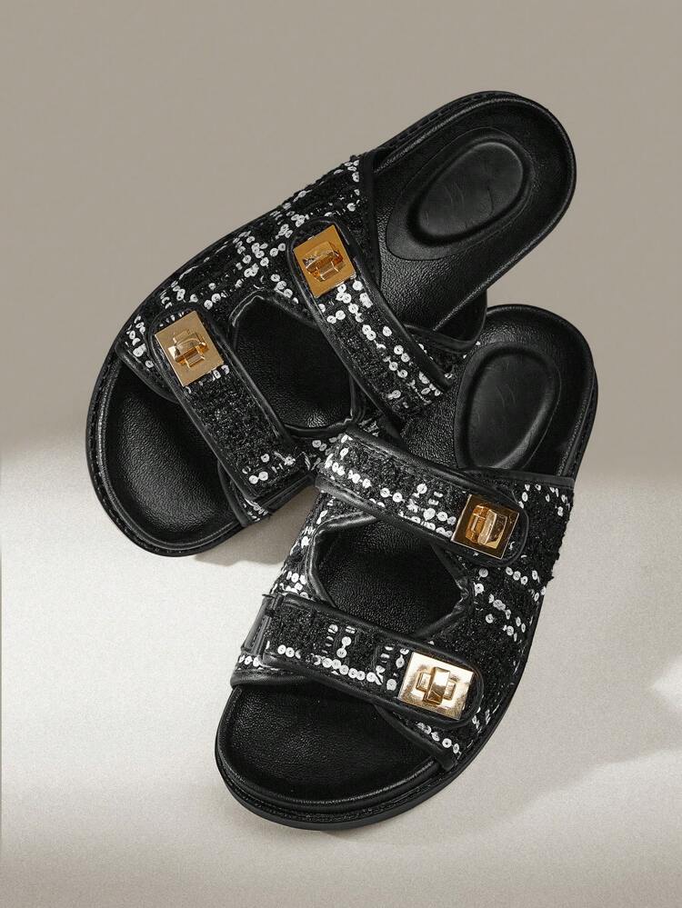 Women's Comfortable Round-Toe Flat Sandals With Glitter Halloween