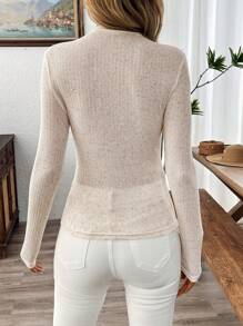 EMERY ROSE Spring Clothes Women's Solid Color Stand Collar Ribbed Slim-Fit Long Sleeve T-Shirt