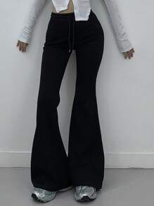 DAZY 女士休闲纯色抽绳腰喇叭裤，百搭秋冬季