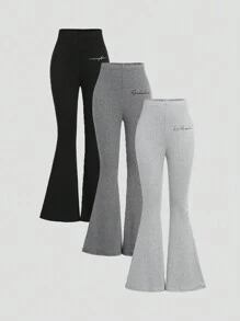 3 件套 Tween 女童针织喇叭裤，印有城市名称，休闲基本款