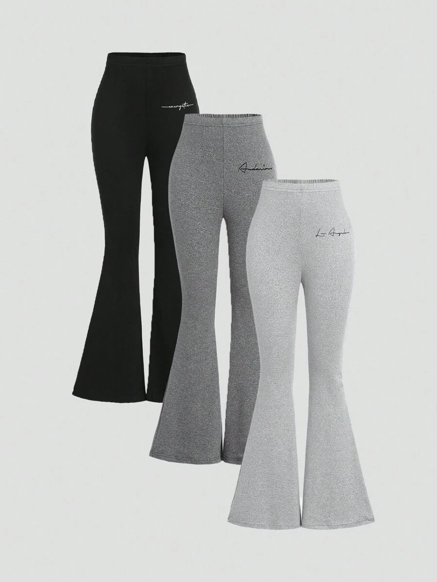 3 件套 Tween 女童针织喇叭裤，印有城市名称，休闲基本款