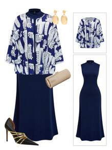 SHEIN Clasi Plus Size Women 2 Pieces Elegant Knitted Set For Autumn - Multicolor - View 1